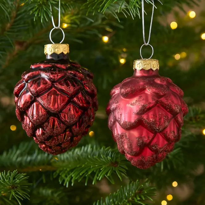 Karácsonyi díszek üveg tobozok 6 db piros Ø5 cm h7 cm 9010003