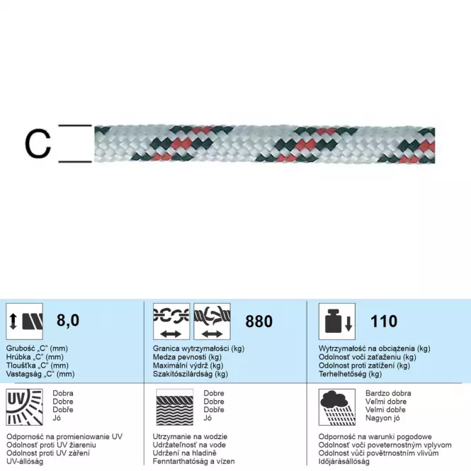 Lapos zsinór 8 mm fekete-fehér-piros,2