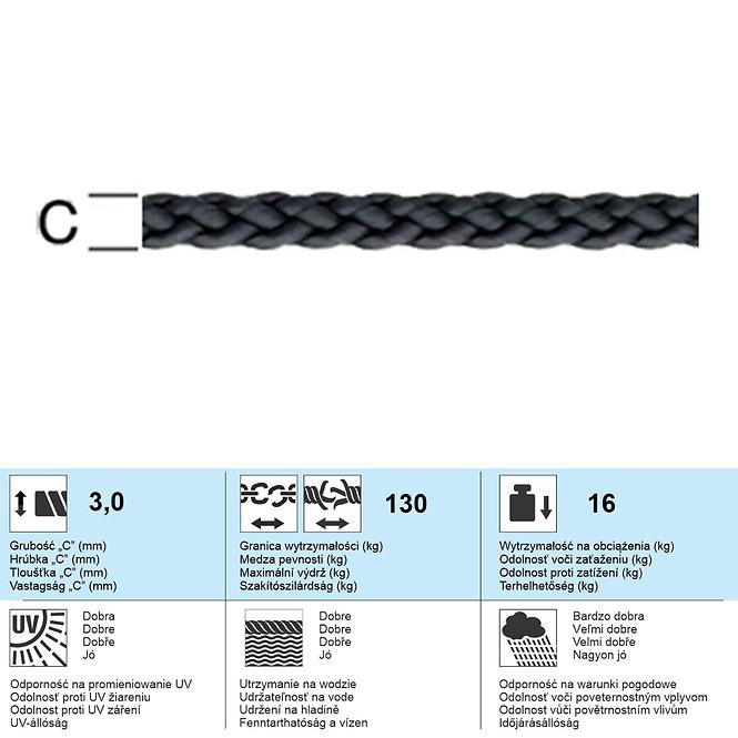 PP-zsinór kör alakú kötés 3 mm fekete,2