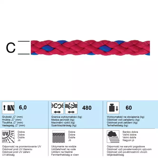 PP-zsinór vörös-kék 6 mm,2