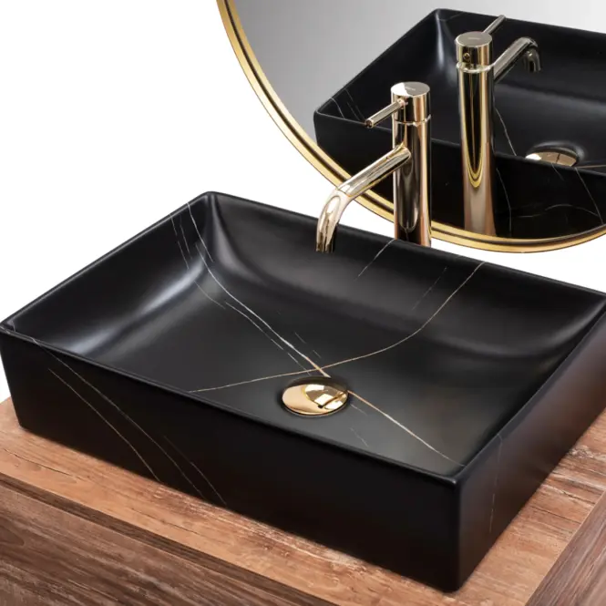 Mosdókagyló lapon Inga Black Marable Matt,6