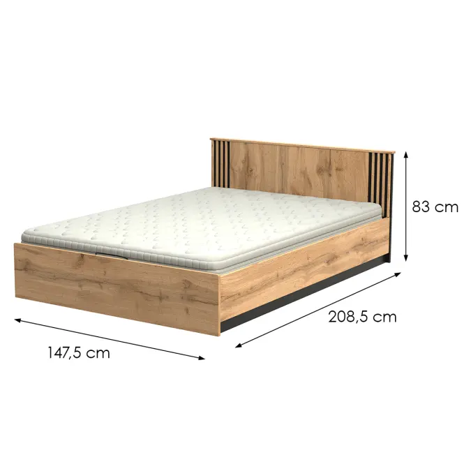 Ágy La30 140x200 Lamelo Tölgy Wotan/Fekete Mat,3