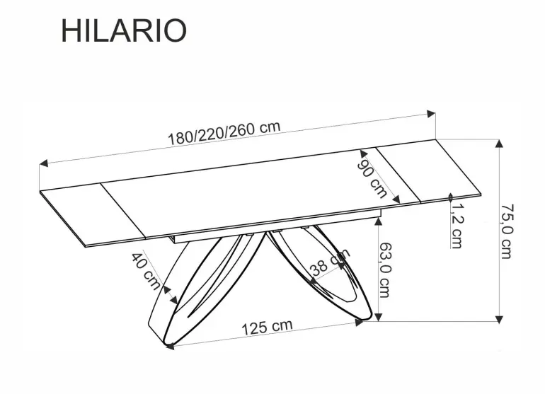 Asztal Hilario 90x180/260 bézs márvány/fekete