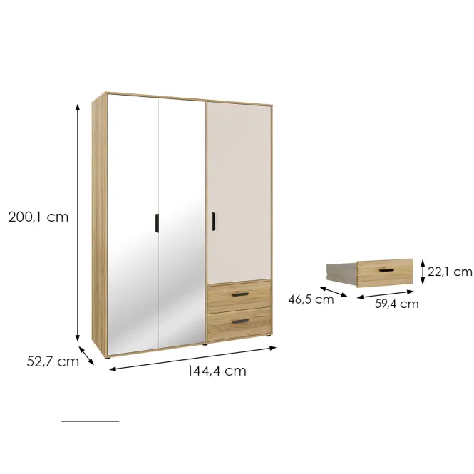 Szekrény Mokkaro  Moks837-M802 1d2lud2sz Homok/Tölgy Mauvella,2