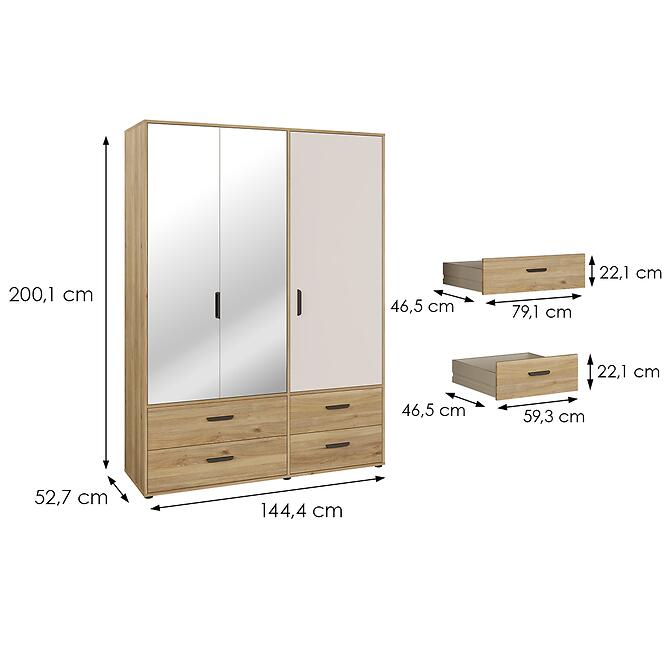 Szekrény Mokkaro  Moks838-M802 1d2lud4sz Homok/Tölgy Mauvella