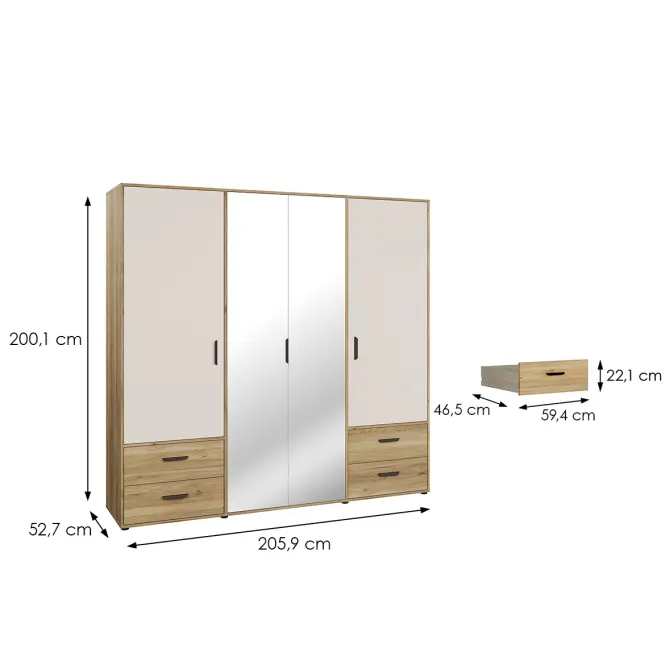 Szekrény Mokkaro  Moks845-M802  2d2lud4sz Homok/Tölgy Mauvella