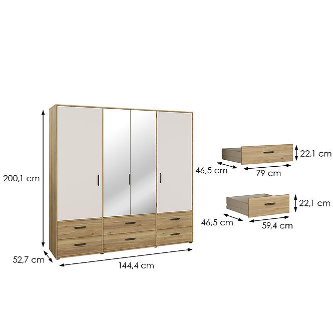 Szekrény Mokkaro  Moks846-M802  2d2lud6sz Homok/Tölgy Mauvella