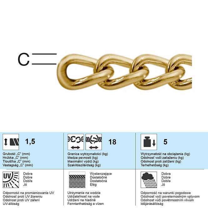Páncél lánc 1,5 mm sárgaréz,2