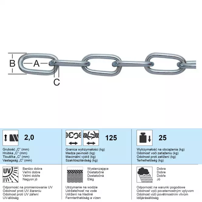 Horganyzott műszaki lánc 2 mm,2