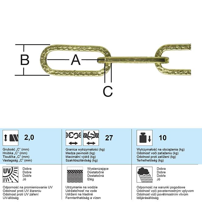 Dekoratív lánc 2 x 2 mm sárgaréz