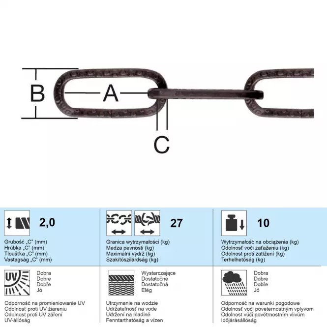 Dekoratív lánc 2 x 2 mm fekete