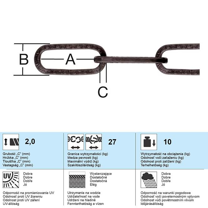 Dekoratív lánc 2 x 2 mm fekete