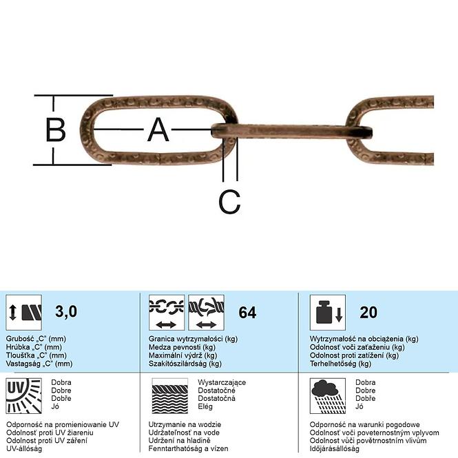 Dekoratív lánc 3 x 3 mm oxidált