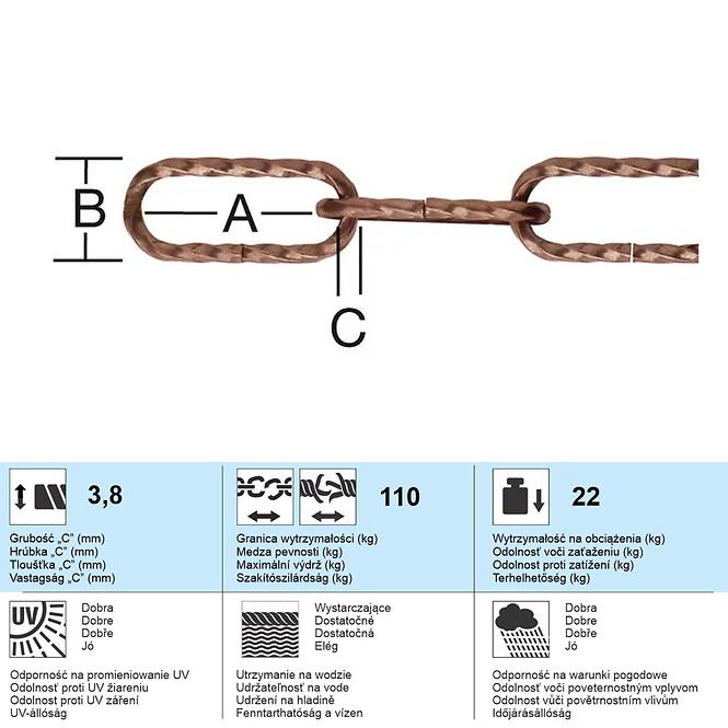 Dekoratív lánc 3,8 mm oxidált