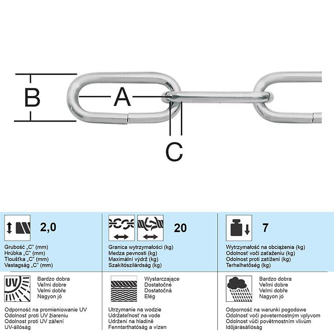 Dekoratív lánc 2,0 mm rozsdamentes acél