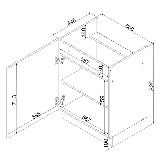 Konyhaszekrény Cosmo Isabel D60pc P/L Fekete borsó/Tölgy Artisan