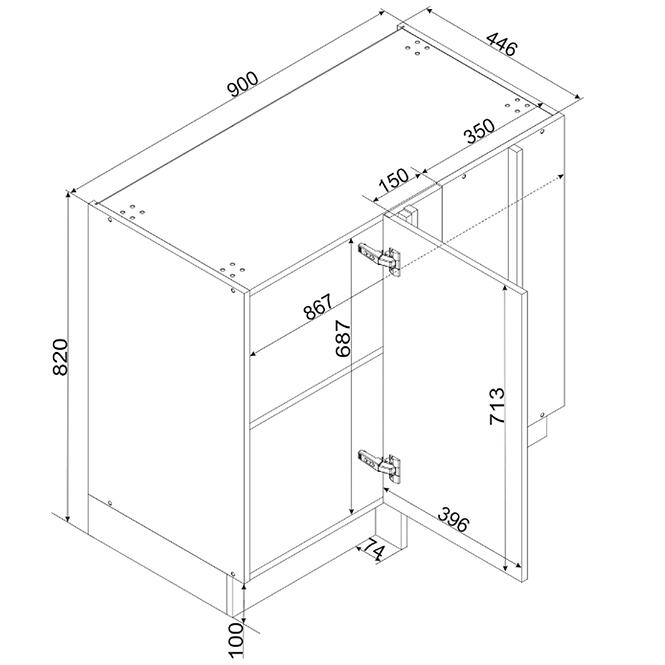 Konyhaszekrény Cosmo Isabel Dnp P/L Mocca Grey/Tölgy Artisan,2