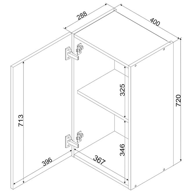 Konyhaszekrény Cosmo Isabel W40 P/L Fekete borsó/Tölgy Artisan,2