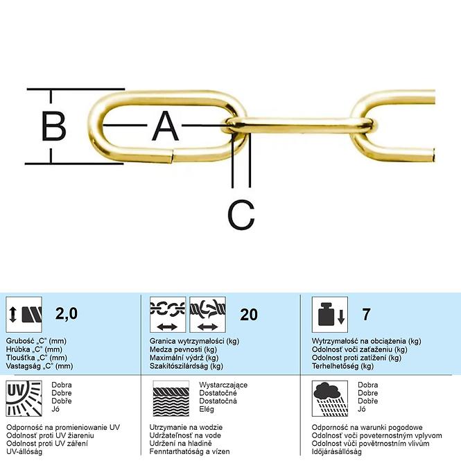Dekoratív lánc 2 mm sárgaréz,2