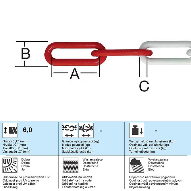 Fehér és piros 6 mm-es pvc lánc