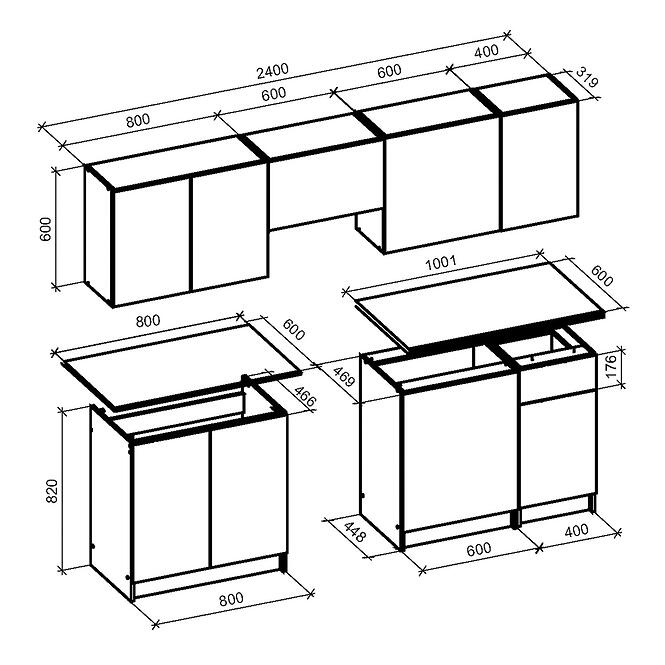 Konyhabútor Emma 240 ZB artisan/fekete/carbon wood,2