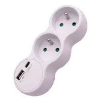 Adapter 2X2P+Z + USB TYP A UND C 2.4A