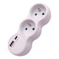 Adapter 2X2P+Z + USB TYP A UND C 2.4A