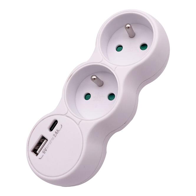 Adapter 2X2P+Z + USB TYP A UND C 2.4A