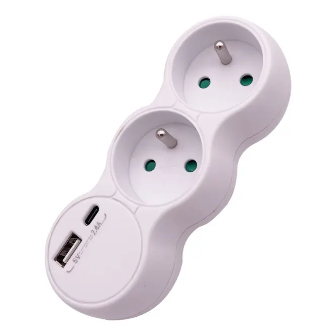 Adapter 2X2P+Z + USB TYP A UND C 2.4A