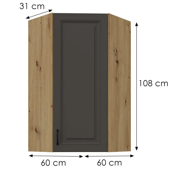 Konyhaszekrény Stilo grafit matt/artisan 60x60 GN-108 1F (45°)