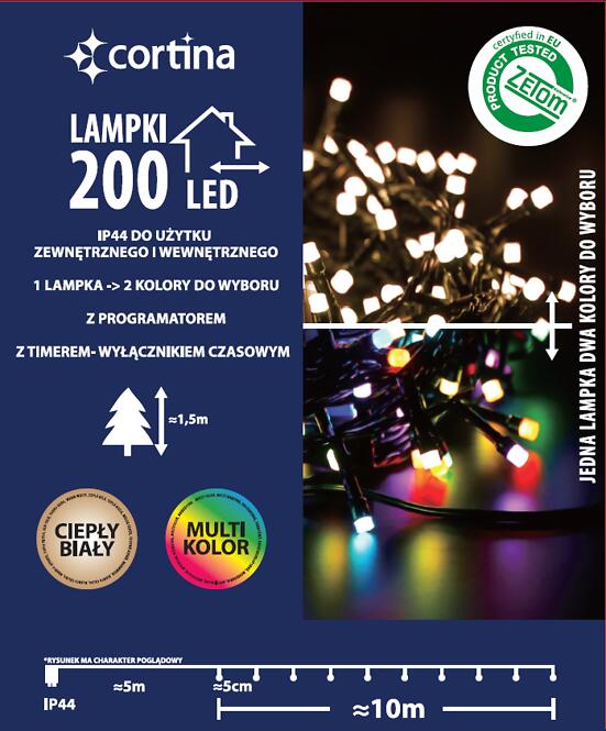 Karácsonyi fények LED 200l zew. z programatorem i timerem 13/25/LED/ww+m,3