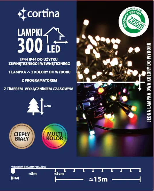 Karácsonyi fények LED 300l zew. z programatorem i timerem 15/25/LED/ww+m,3