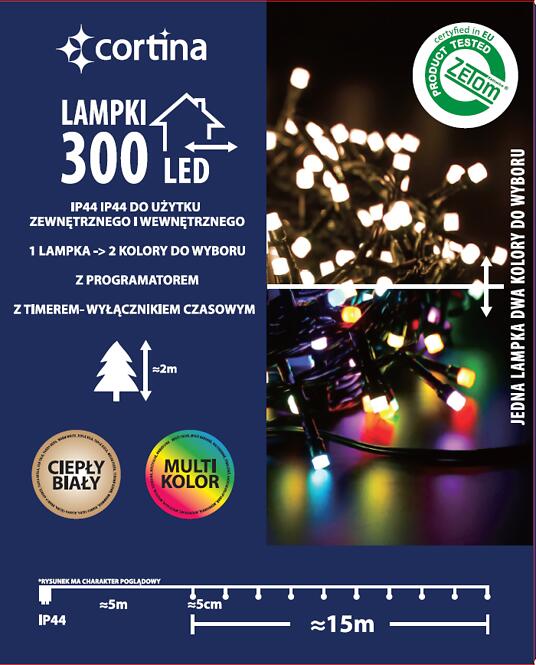 Karácsonyi fények LED 300l zew. z programatorem i timerem 15/25/LED/ww+m,3