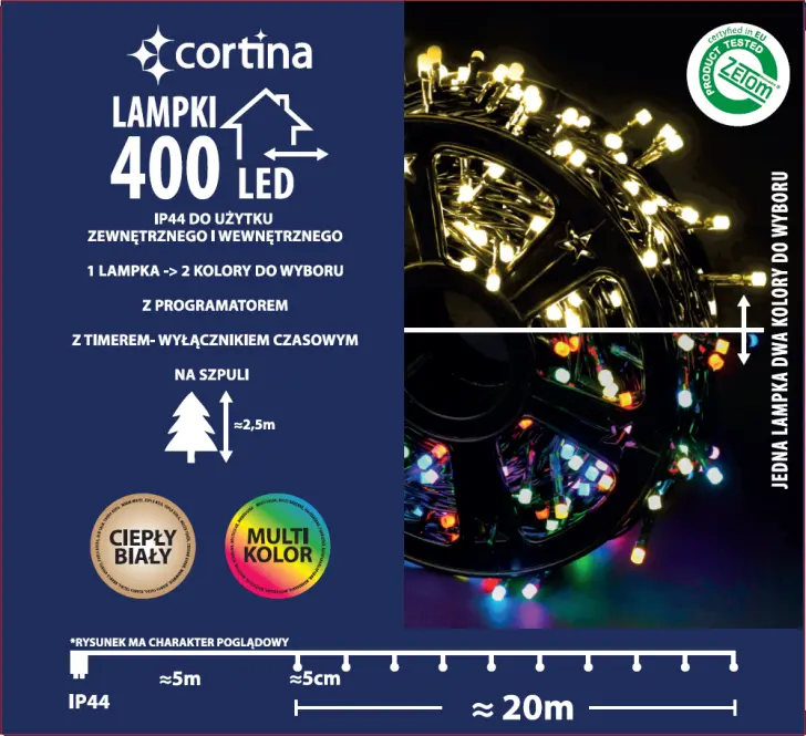 Karácsonyi fények LED 400l zew. z programatorem i timerem 17/25/LED/ww+m,3