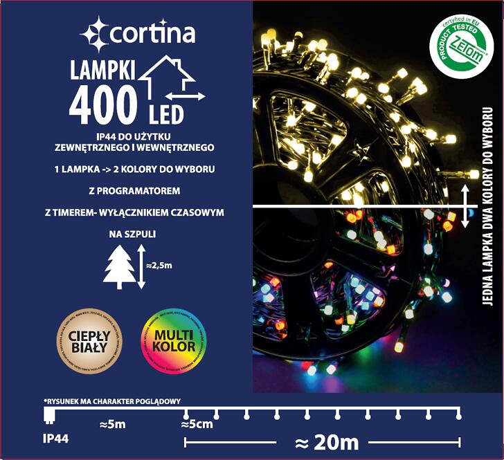 Karácsonyi fények LED 400l zew. z programatorem i timerem 17/25/LED/ww+m,3