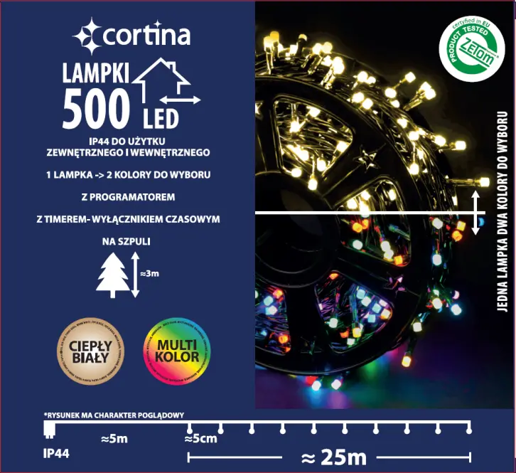 Karácsonyi fények LED 500l zew. z programatorem i timerem 18/25/LED/ww+m,3
