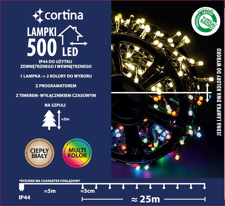 Karácsonyi fények LED 500l zew. z programatorem i timerem 18/25/LED/ww+m,3