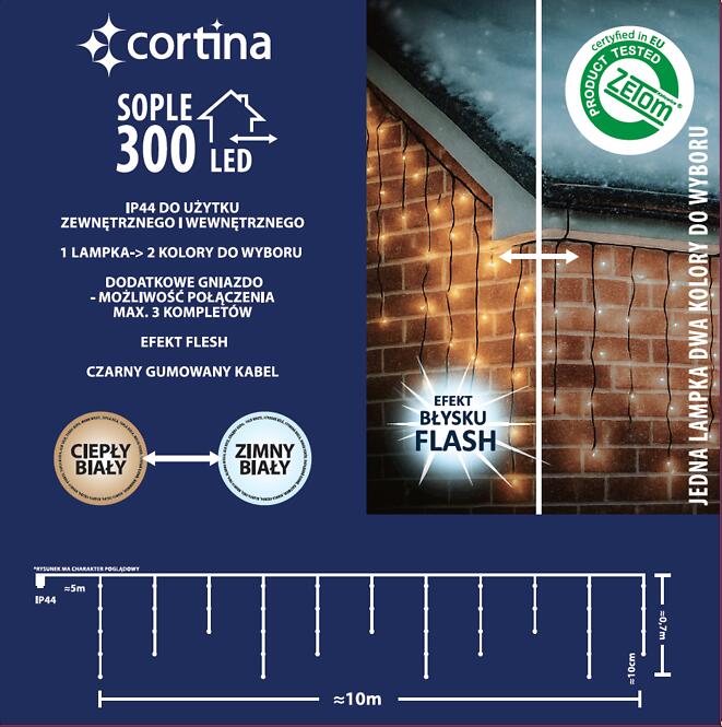 Karácsonyi fények LED sople 300l zew. Transf 48/25/LED/ww+cw+flash,4