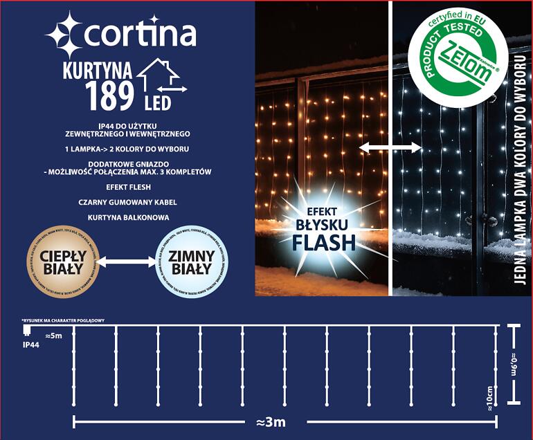Karácsonyi fények LED 189 LED zew. Transf 49/25/LED/ww+cw+flash,3