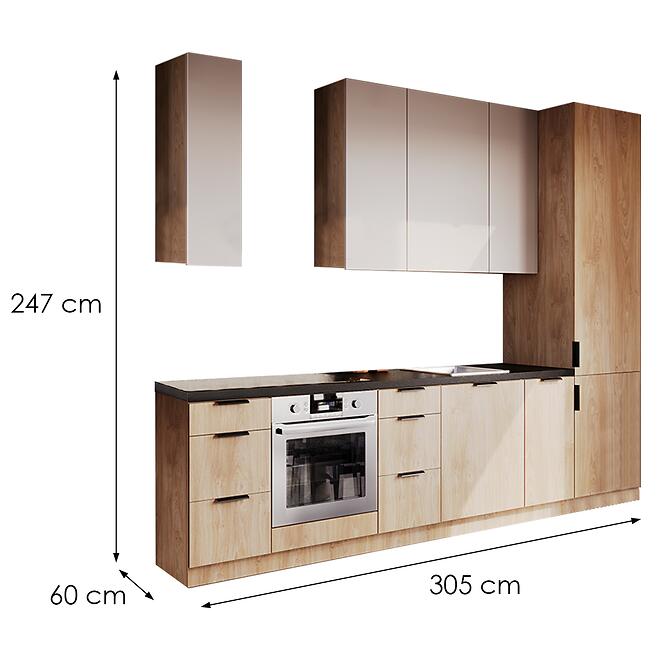 Konyhabútor Luxeo 305 Cm  Tölgy Puccini/Beige Set 9,2