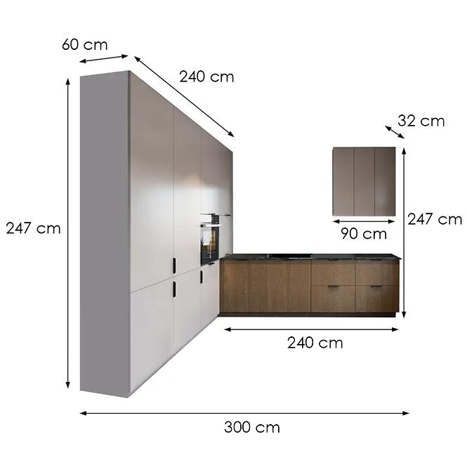 Konyhabútor Luxeo 240 X 300 Cm Baltic/Beige Set 8,3