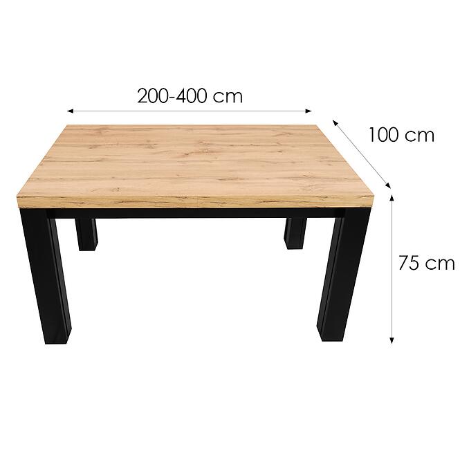 Asztal St-63 200x100+4x50 Wotan/Fekete