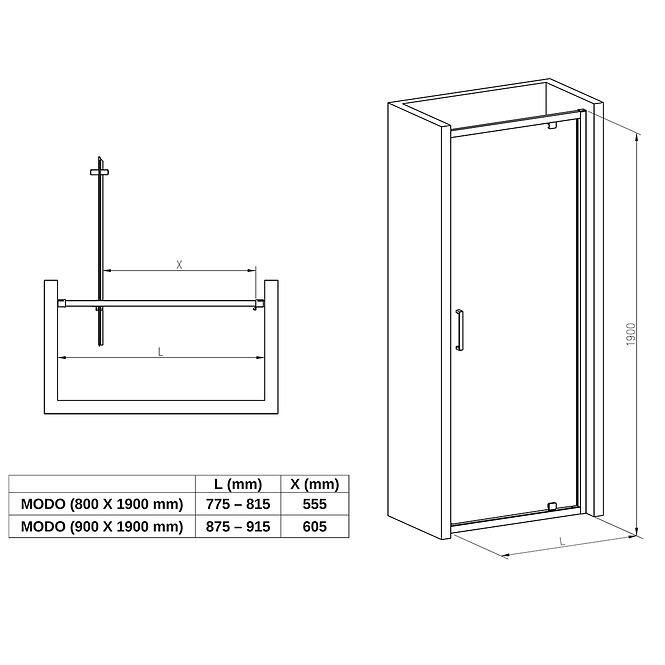 Zuhanyajtó Modo 90x190 black,4