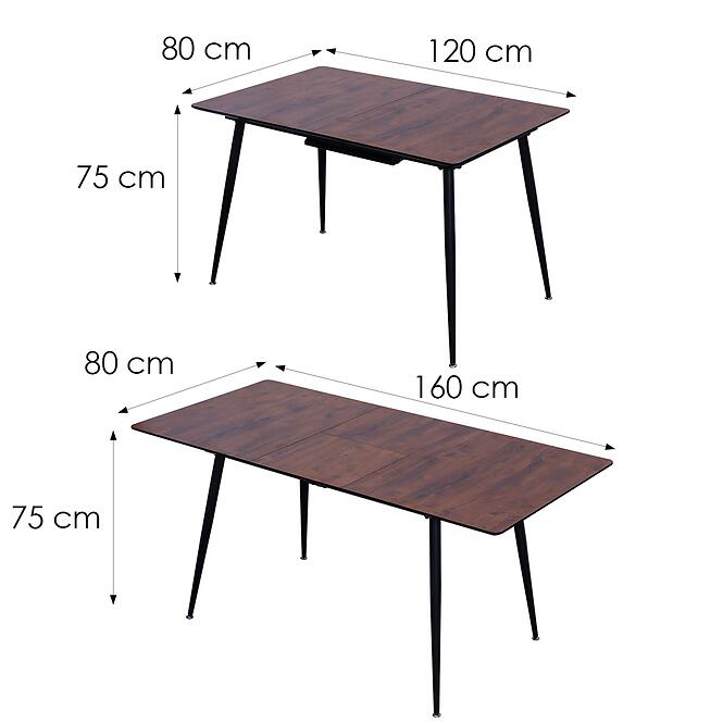Összecsukható Asztal Remy 120/160x80 12526 Tölgy 8078-75/Fekete