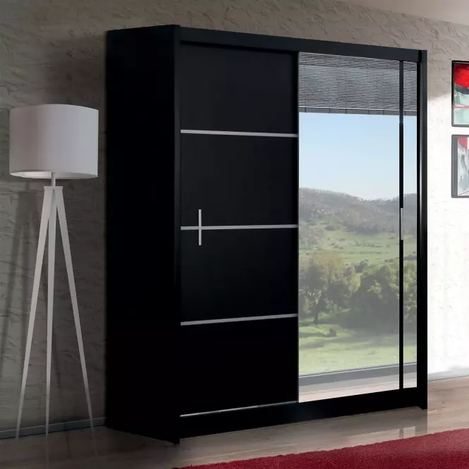 Szekrény Vista 150 cm fekete/tükör