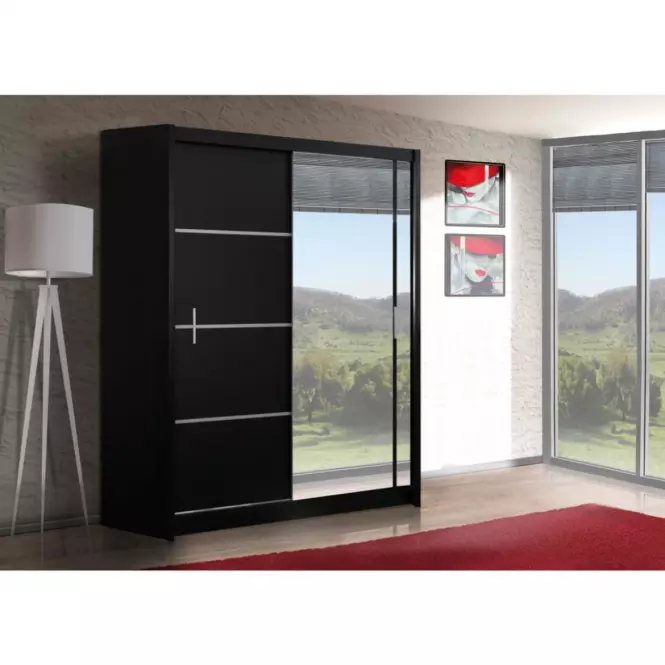 Szekrény Vista 150 cm fekete/tükör