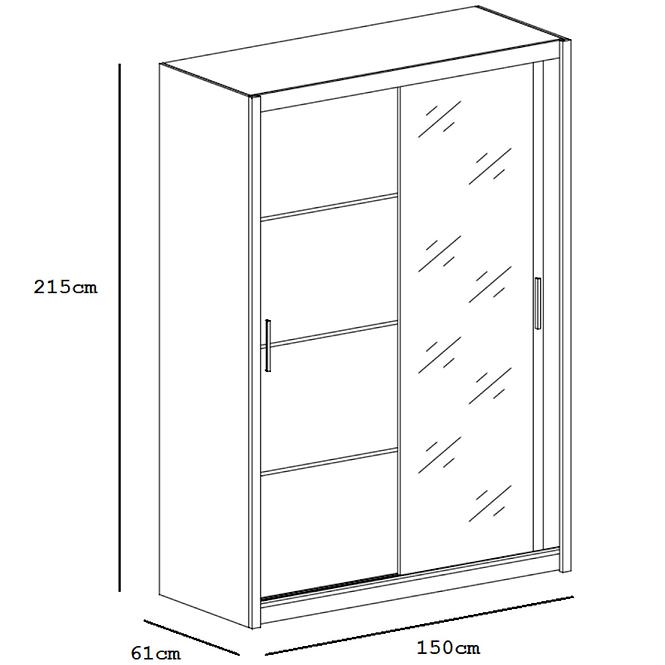 Szekrény Vista 150 cm fekete/tükör