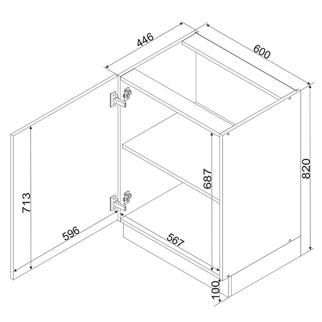 Konyhaszekrény Cosmo Gianna D60 P/L Fehér Alaszka/Tölgy Artisan,2