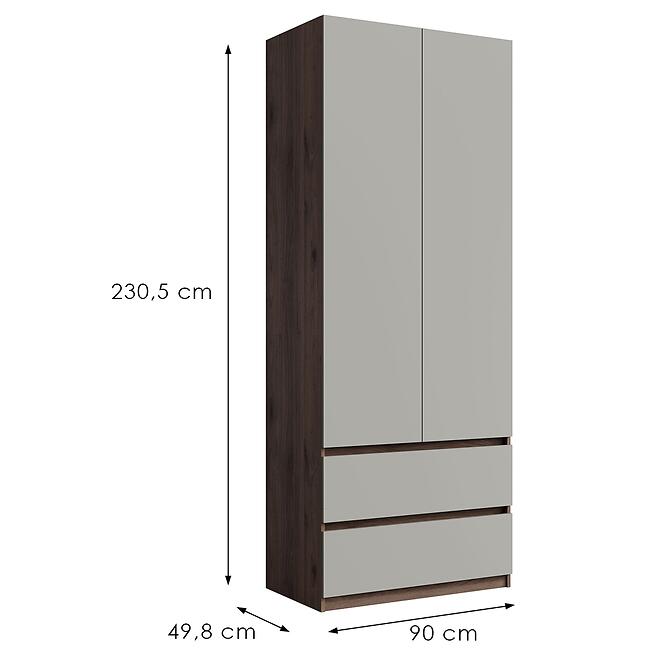 Szekrény Madison 2D2SZ 22 szürke/dió elegant