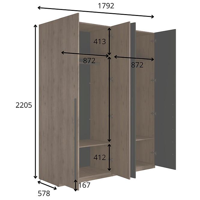 Szekrény Wenecja 20 dió elegant/fekete onyx